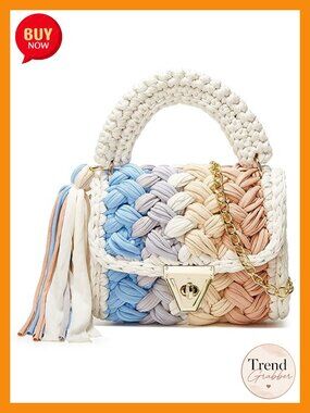 Chunky Yarn Knit Tote Crossbody Bag Crochet Handwoven Clutch Flap Evening Bag